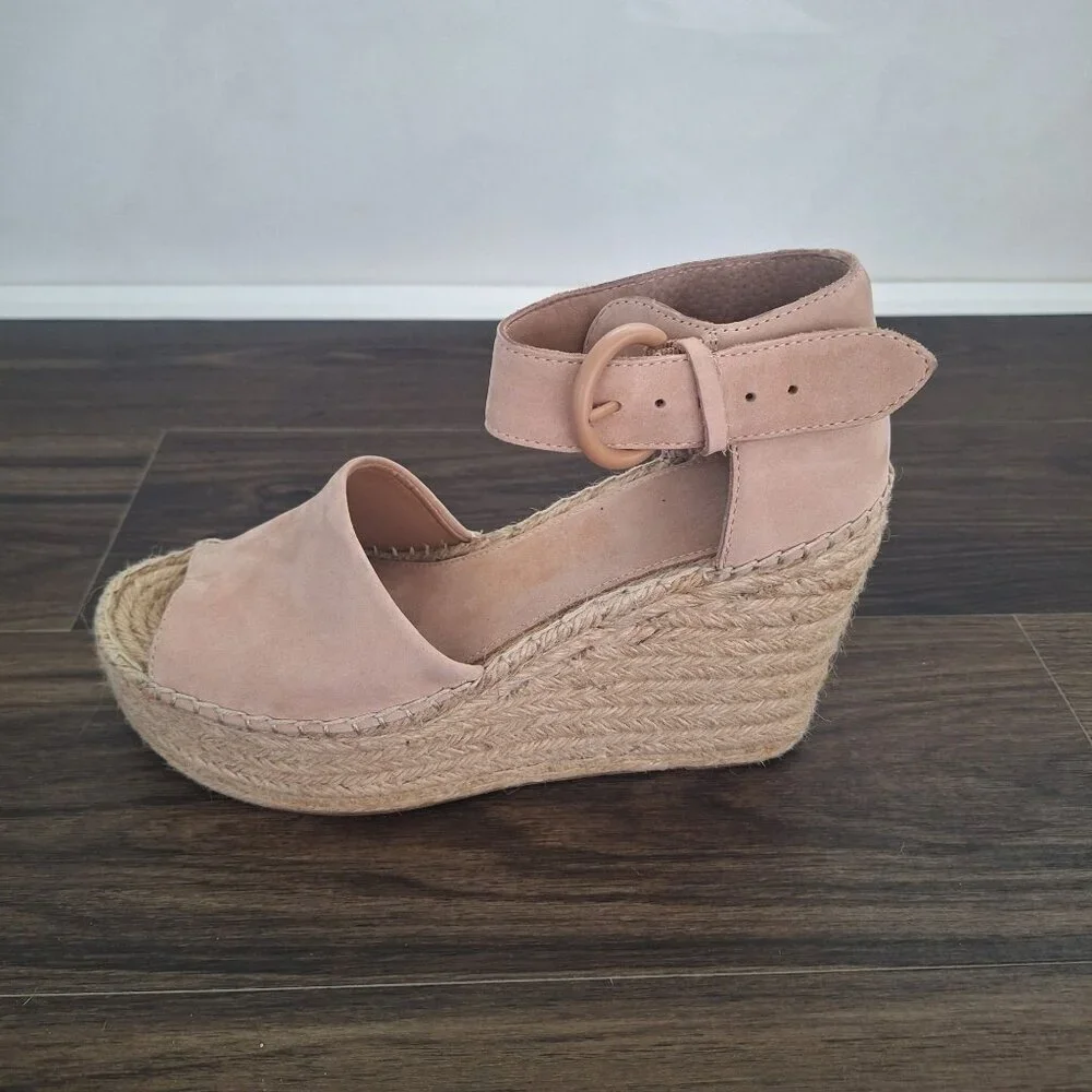 💙 Marc Fisher Soft Leather Alida Espadrilles Wedge Size 9 Blush Soft Minimalist